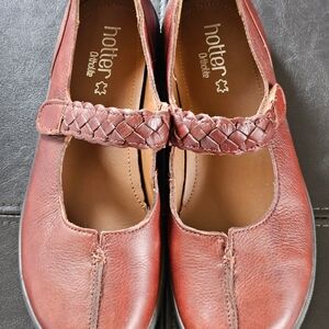 Hotter Ortholite Comfort Brown Leather Mary Jane Shoes Braided Strap Women's 8